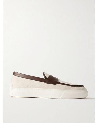 Tod's Leather-trimmed Canvas Penny Loafers - Natural