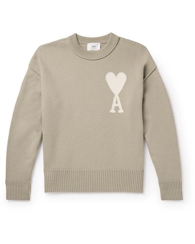 Ami Paris Logo-intarsia Virgin Wool Sweater - White