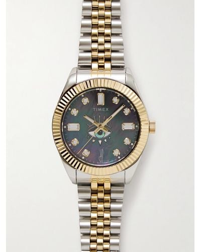 Timex Jacquie Aiche 36 mm gold- und silberfarbene Uhr mit Kristallen - Mettallic