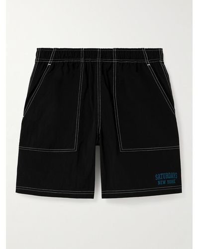 Saturdays NYC Nathan Straight-leg Logo-embroidered Nylon Shorts - Black