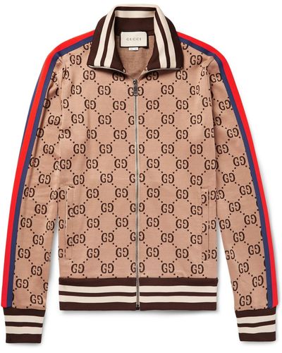 Gucci Slim-fit Webbing-trimmed Cotton-jacquard Track Jacket - Brown