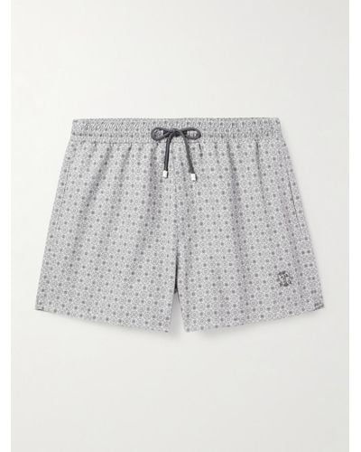 Brunello Cucinelli Straight-leg Short-length Logo-embroidered Printed Swim Shorts - Grey