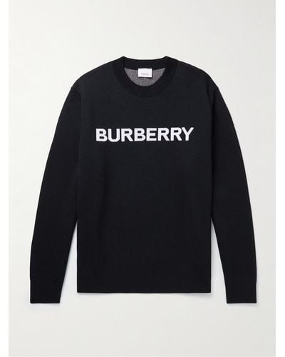 Burberry Logo-intarsia Wool And Cotton-blend Sweater - Black