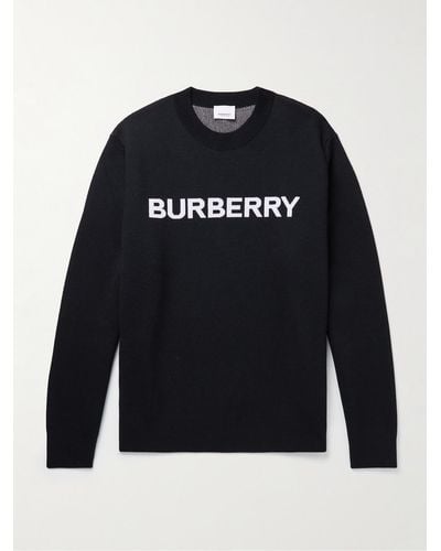 Burberry Pullover aus einer Woll-Baumwollmischung mit Intarsienlogomotiv - Schwarz