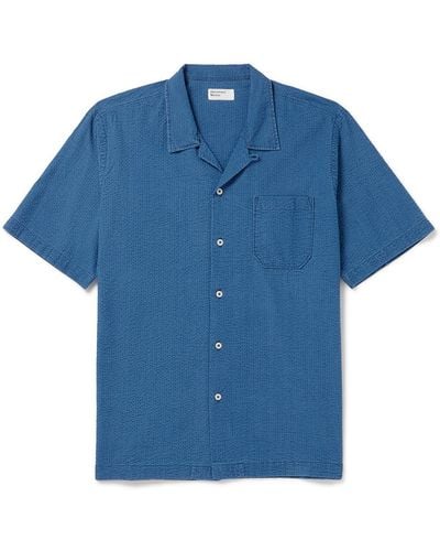 Universal Works Road Convertible-collar Cotton-seersucker Shirt - Blue