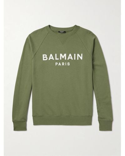 Balmain Logo-print Cotton-jersey Sweatshirt - Green