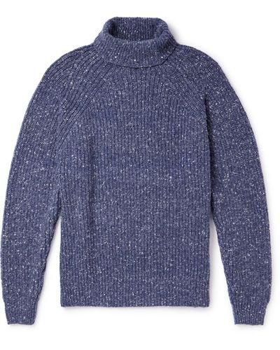 Inis Meáin Boatbuilder Ribbed Cashmere Rollneck Sweater - Blue