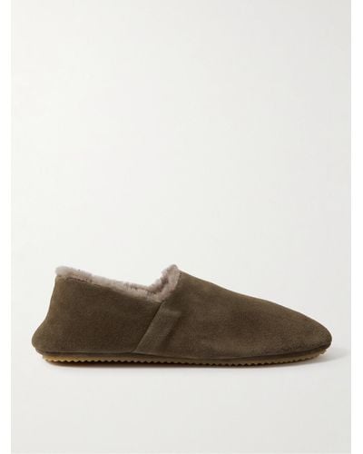 MR P. Babouche Shearling-lined Suede Slippers - Brown