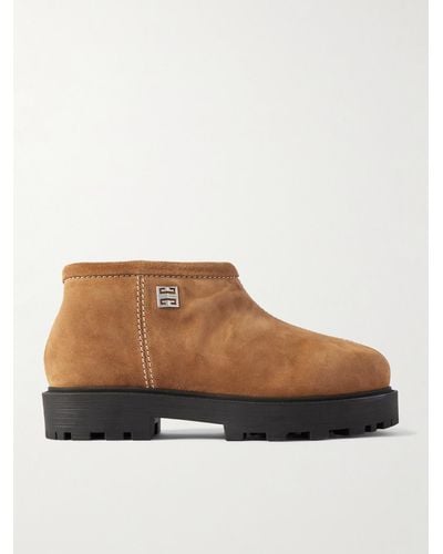 Givenchy Shearling-lined Logo-embellished Suede Boots - Brown