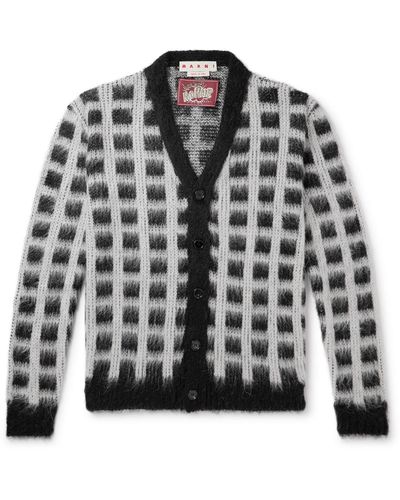 Marni Checked Brushed Knitted Cardigan - Black