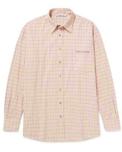 Acne Studios Sandros Logo-embroidered Checked Organic Cotton-oxford Shirt - Pink