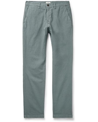 Hartford Tyron Slim-fit Straight-leg Cotton And Linen-blend Twill Pants - Blue