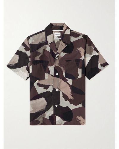 Norse Projects Camicia in popeline di cotone con stampa camouflage e colletto aperto Mads - Nero