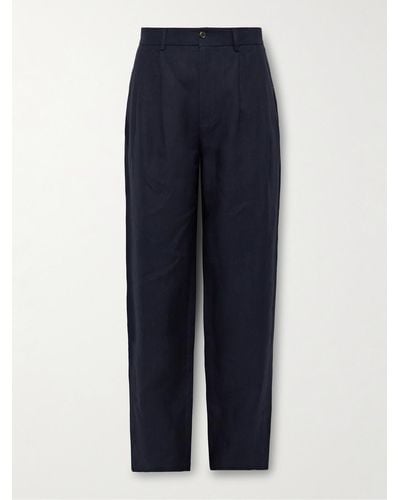 De Bonne Facture Straight-leg Pleated Linen Suit Trousers - Blue