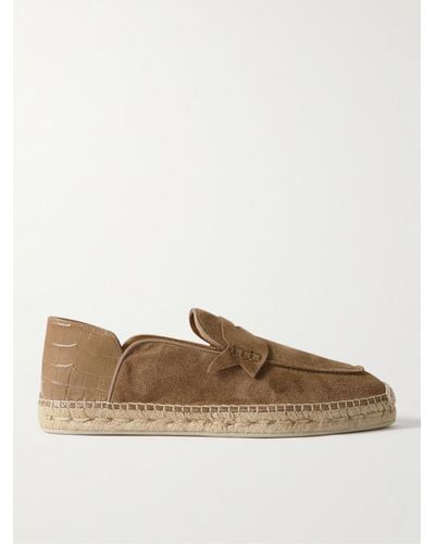 Christian Louboutin Espadrillas in camoscio con finiture in pelle effetto coccodrillo e tallone ripiegabile Paquepapa - Marrone