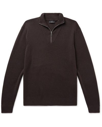 Dunhill Slim-fit Suede-trimmed Wool Half-zip Sweater - Gray