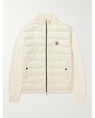 Moncler Panelled Cotton And Quilted Shell Down Zip-up Cardigan - Natural