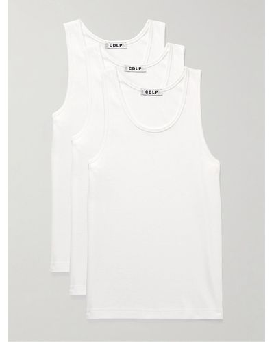 CDLP Three-pack Ribbed Stretch Lyocell And Cotton-blend Jersey Tank Tops - White
