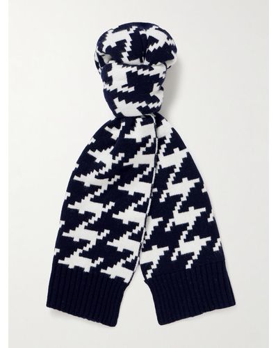 MR P. Houndstooth Jacquard-knit Wool Scarf - Blue