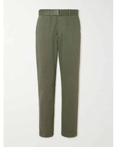 Officine Generale Straight-leg Belted Cotton-twill Pants - Green