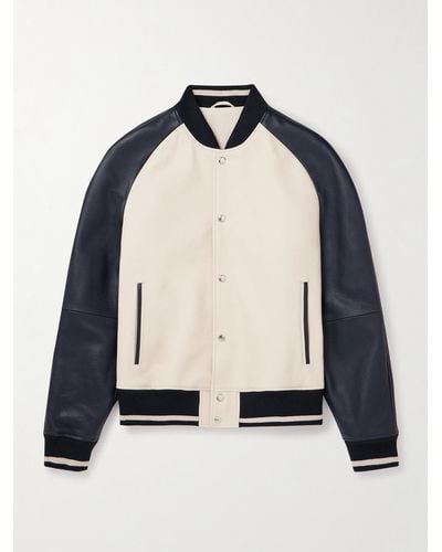 MR P. Full-grain Leather Varsity Jacket - Blue