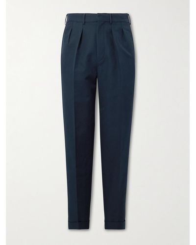 Tom Ford Tapered Pleated Cotton Trousers - Blue