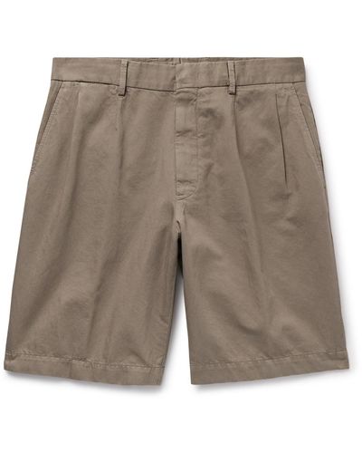 Zegna Straight-leg Pleated Cotton And Linen-blend Shorts - Gray