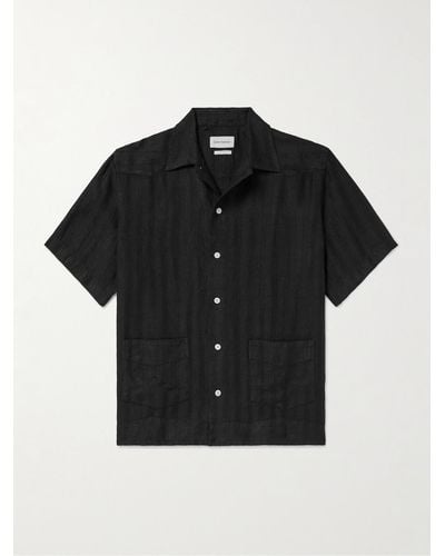Oliver Spencer Hemd aus besticktem Leinen mit Reverskragen - Schwarz