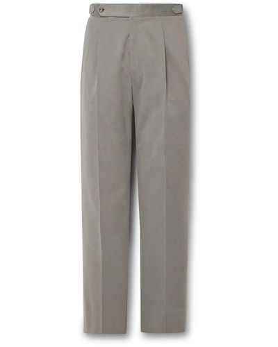 STÒFFA Tapered Pleated Brushed Cotton-twill Pants - Gray