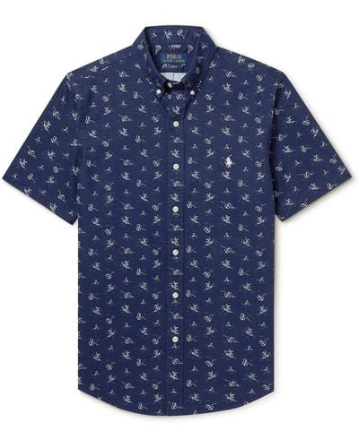 Polo Ralph Lauren Button-down Collar Printed Cotton-oxford Shirt - Blue