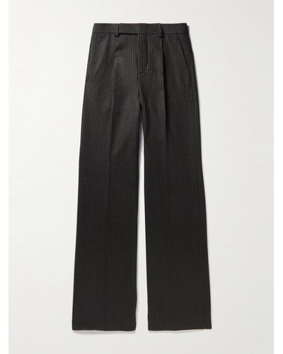 Saint Laurent Straight-leg Pinstriped Wool And Cotton-blend Flannel Trousers - Black