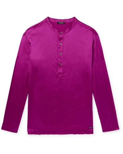 Tom Ford Stretch-silk Satin Henley Pajama Top - Purple