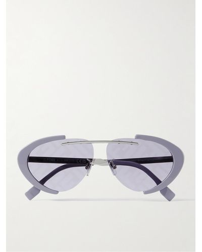 Fendi Sonnenbrille aus Azetat mit ovalem Rahmen und silberfarbenen Details - Blau