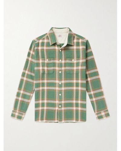 Faherty The Surf Checked Organic Cotton-flannel Shirt - Green