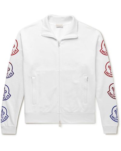 Moncler Logo-flocked Cotton-jersey Zip-up Sweatshirt - White
