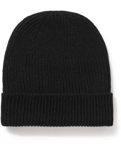 Anderson & Sheppard Ribbed Cashmere Beanie - Black