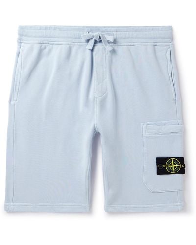 Stone Island Straight-leg Logo-appliquéd Garment-dyed Cotton-jersey Drawstring Shorts - Blue