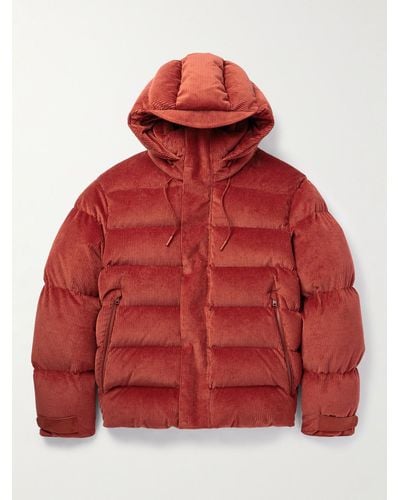 Zegna Leather-trimmed Quilted Hooded Cotton-blend Corduroy Down Jacket - Red