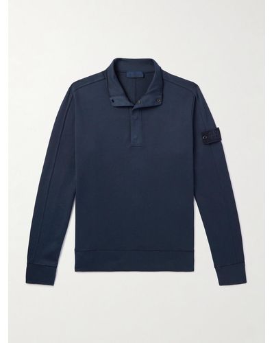 Stone Island Sweatshirt aus Baumwoll-Jersey mit Logoapplikation und kurzer Knopfleiste - Blau