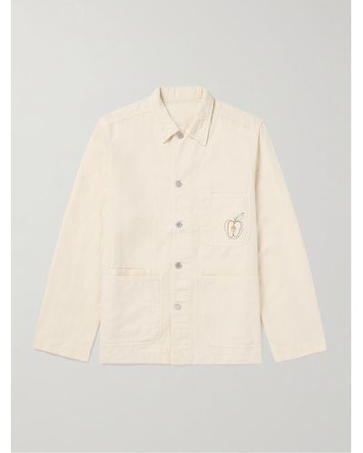 Drake's Fatigue Embroidered Cotton And Linen-blend Twill Jacket - Natural