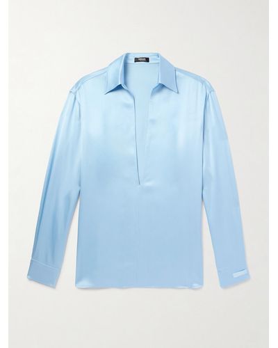 Versace Camicia in raso con logo applicato - Blu