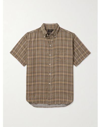 Beams Plus Kariertes Hemd aus Baumwollgaze mit Button-Down-Kragen - Grau