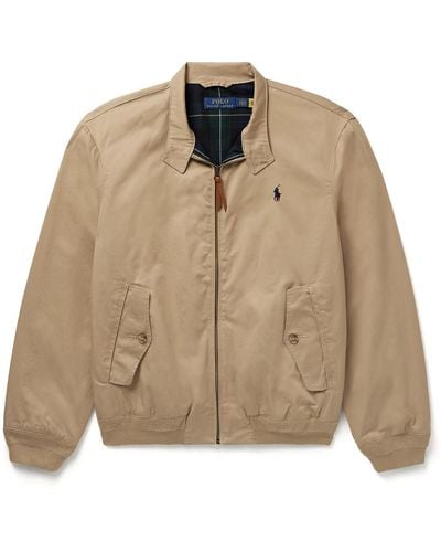 Polo Ralph Lauren Logo-embroidered Cotton-twill Bomber Jacket - Natural