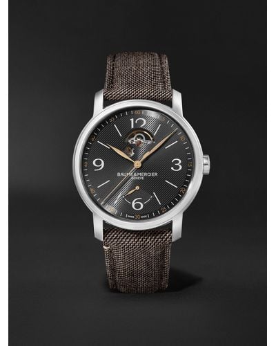 Baume & Mercier Classima 42 mm Uhr aus Edelstahl mit automatischem Aufzug und Canvas-Armband - Schwarz