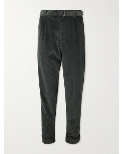 Officine Generale Hugo Tapered Belted Cotton-blend Corduroy Trousers - Grey