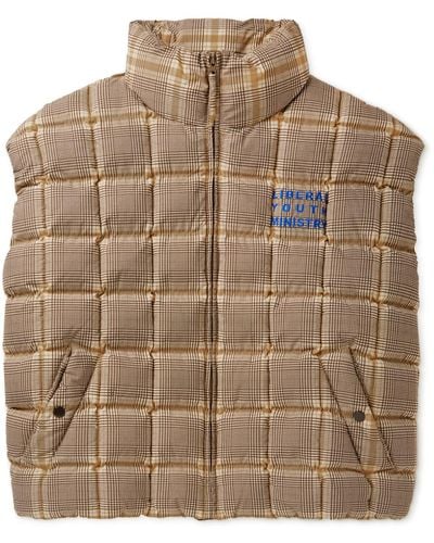 Liberal Youth Ministry Appliquéd Quilted Checked Padded Shell Gilet - Brown