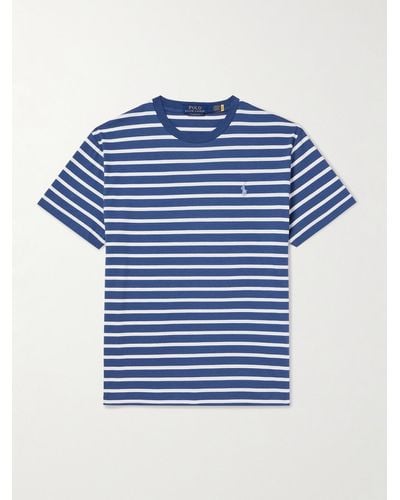 Polo Ralph Lauren Logo-embroidered Striped Cotton-jersey T-shirt - Blue