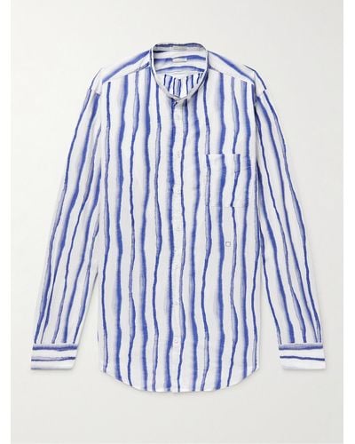 Massimo Alba Noto2 Grandad-collar Striped Cotton-jacquard Shirt - Blue