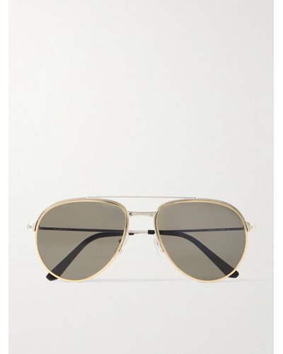 Cartier Santos Evolution Aviator-style Gold And Silver-tone Sunglasses - Natural