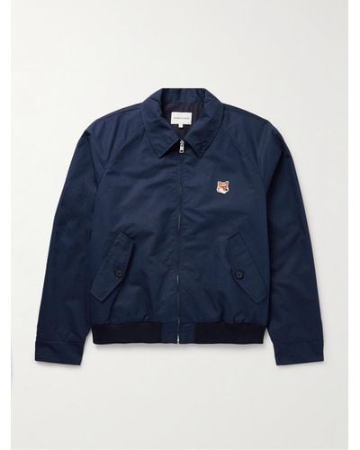 Maison Kitsuné Harrington-Jacke aus einer Baumwollmischung mit Logoapplikation - Blau
